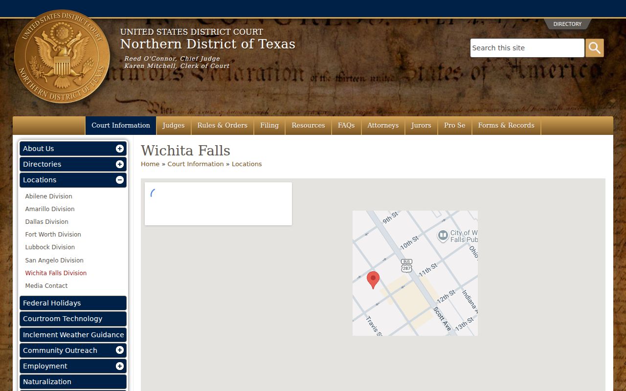 Federal courthouse location in Wichita Falls for the Northern District of Texas